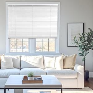 CHICOLOGY Cordless Mini Blinds for Indoor Windows, 29" W x 36" H, White Vinyl 1" Slats with Tilt Wand, Light Filtering to Room Darkening, Moisture-Resistant, Child-Safe, Screw-Mount Installation