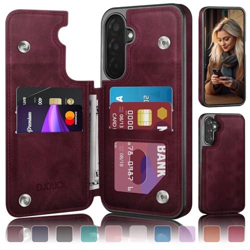 DJDUCK Designed for Samsung Galaxy A36 Case Wallet with Card Holder, [Magnetic Clasp Cover] [RFID Blocking Leather Protection] Shockproof Women Men Cases for Samsung A36 Wine Red