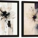 Framed 3D Canvas Abstract Floral Wall Art Modern Minimalist Black And White Flower Print Poster Gallery Style Painting Print For Living Room Bedroom Bathroom Office 16x24 Inch 2-Piece Set