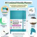 Roterunner Purpose Planner Notebook B5 7.5x9.8 Undated 2026 Daily Weekly and Monthly Productivity Goal Setting Tool for Work Home ADHD Planner for Adults Self Care Journal