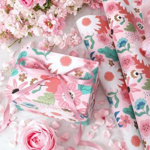 LaRibbons Pink Floral Wrapping Paper Jumbo Roll, 30 Inch X 33 Feet (82.5 sq. ft) Spring Gift Wrap Stone Paper for Wedding, Mother’s Day, Bridal Shower & Birthday,Pack Of 3