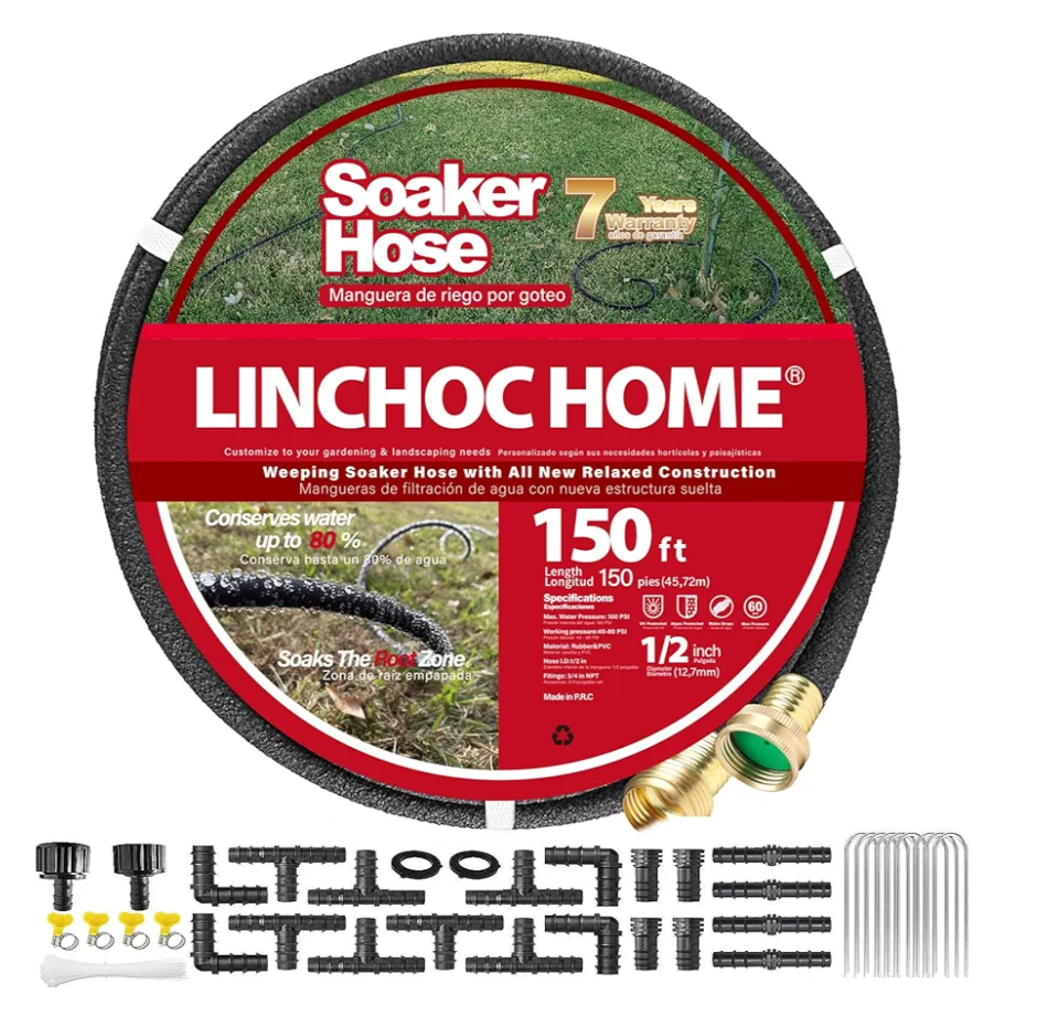 1/2 Inch Solid Brass Soaker Hose | Heavy Duty Leakproof Garden Hose for Gardens, Lawns & Landscaping | Flexible Eco-Friendly Design(150FT KIT)