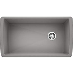 BLANCO 441770 Bowl Diamond Silgranit Super Single Undermount Kitchen Sink, 33.5" L X 18.5" W X 9.5" D, Metallic Gray
