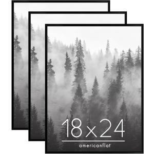 Americanflat 18x24 Poster Frame with Polished Front Cover - Set of 3 - Slide-In Photo Frame with Buildable Molding - Fusion Collection - Picture Frames for Wall Display - Black