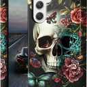 Butterfly Skull Flower Phone Case for Samsung Galaxy A16 5G 6.7" Dual Layer Hybrid Hard PC & Silicone Protective Design Heavy Duty Shockproof Protective Cover for Samsung A16 5G