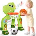 AuroTops Toddler Basketball Hoop & Soccer Goal Toy,Dinosaur Toys with Light & Music,Musical Toys for 1 Year Old Boy Girl Learning Toy for Toddlers 1-3 Birthday Gifts for 1 Year Old Boys