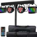 Telbum DJ Lighting Packages with Carry Bag, DJ Lights with Stand (7.5Ft) Sound Activated, DMX & Remote Control, Mobile Gig Light LED Party Bar Lighting System for Band, Booth, Stage, Wedding, Events