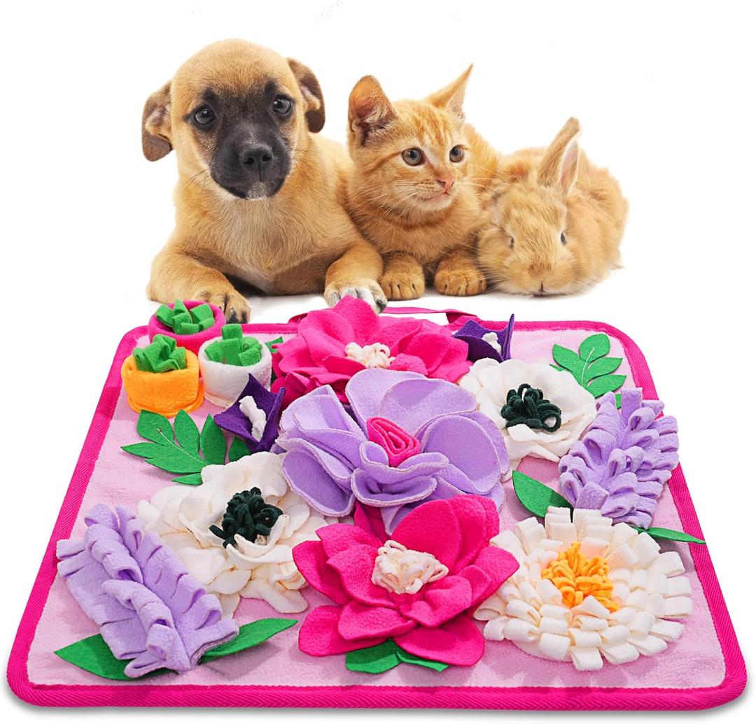 Snuffle Mat for Dogs,Dog Feeding Mat Sniff Mat Interactive Dog Puzzle Mat for Training and Stress Relief Encourages Natural Foraging Skills (Pink)