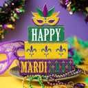 2 x Thyle 4 Pcs Mardi Gras Table Decorations Wooden Table Centerpieces Mask Purple Green Golden Mardi Gras Stack Tiered Tray Block Decor for Carnival Party Shelf Home