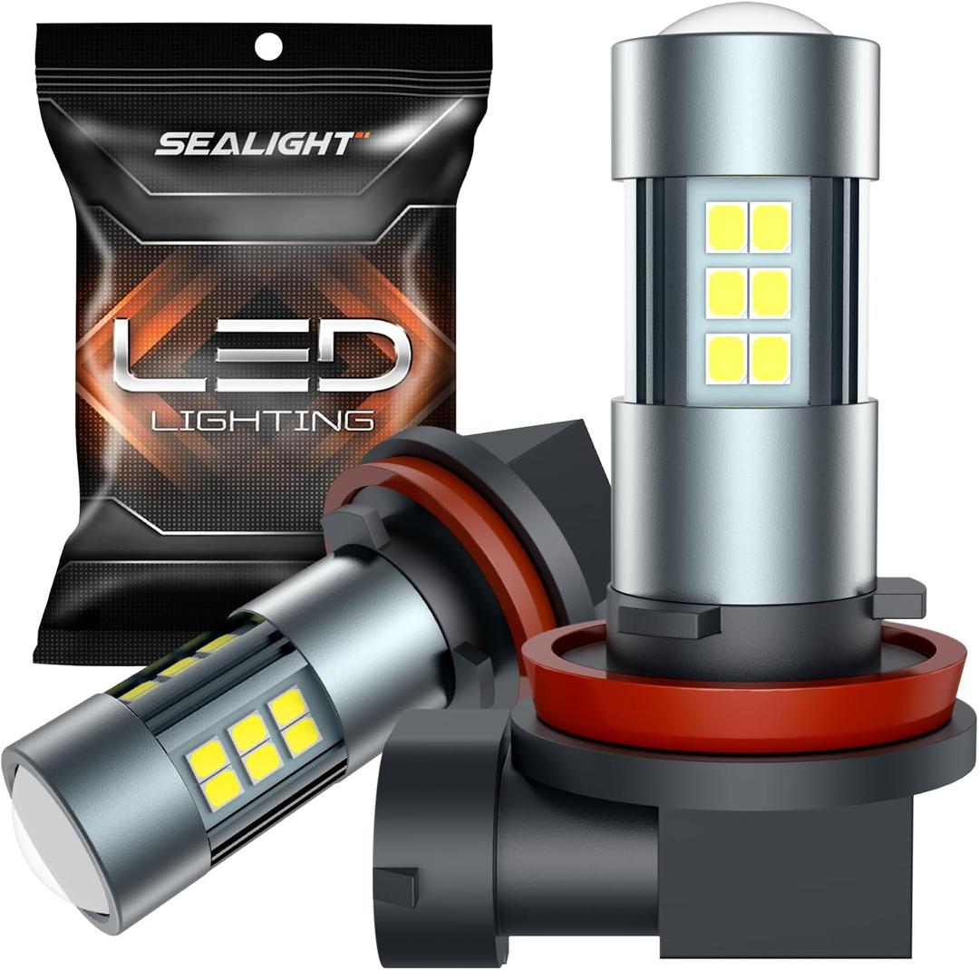SEALIGHT H11 H8 H16 LED Fog Light Bulbs or DRL, Real 360 illumination Fog Bulbs, 6000K 400% Brightness Upgraded, H16 Front Fog Lamp,Non-polarity, Pack of 2, Plug&Play