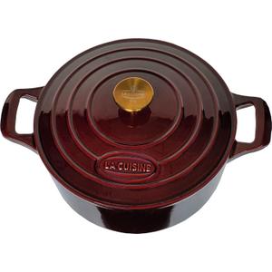 La Cuisine Enameled Cast Iron Dutch Oven Casserole Dish Pot with Lid, 5 QT 10.3 /26cm Dia. Internal Matt Black Enamel Coating Gold-Plated SS Lid Handle Oven Safe up to 500 F, Cranberry