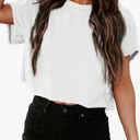 UNCLECAT Women's Cropped T Shirts Trendy Short Sleeve Crew Neck Crop Tops Solid Basic Tee M