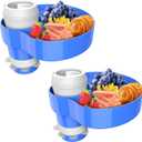 [2 Packs] Kids Car Seat Tray, Travel Tray with Cup Holder for Toddler, Kids Car Seat Food Snack Tray for Road Trip, Stroller snack tray travel must haves - Blue Color
