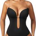 Women Shapewear Backless Body Bra Shaper Womens Plus Size Plunge Invishaper Low Back Thong Bodysuits Open Crotch Daily Use, (Medium, Black)