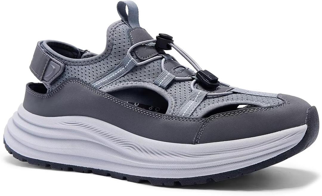 Men's Orthopedic Close Toes Hiking Sandals: Plantar Fasciitis Arch Support Adjustable Hook Loop Strap Athletic Sport Shoes, Comfortable Casual Camping Waterproof Summer Walking Sandals, 9.5
