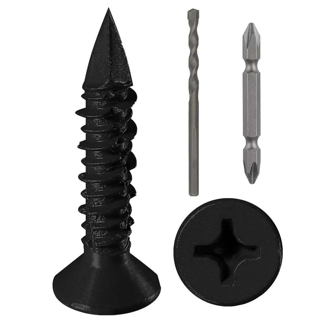 WenSilon(100 PCS) 1/4" x1-1/4 Black Concrete Screw Anchor Black Flat Head for Anchoring to Masonry, Block or Brick Stucco