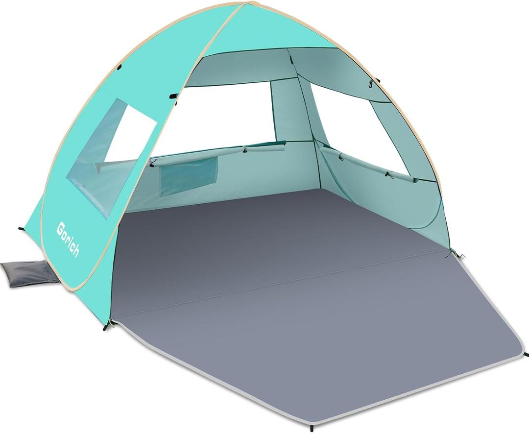 Gorich Easy Pop Up Beach Tent for 3-4 Person, UPF 50+ UV Protection Beach Umbrella Sun Shelter, Portable Lightweight Shade with Easy Foldable & Instant Setup (Turquoise)