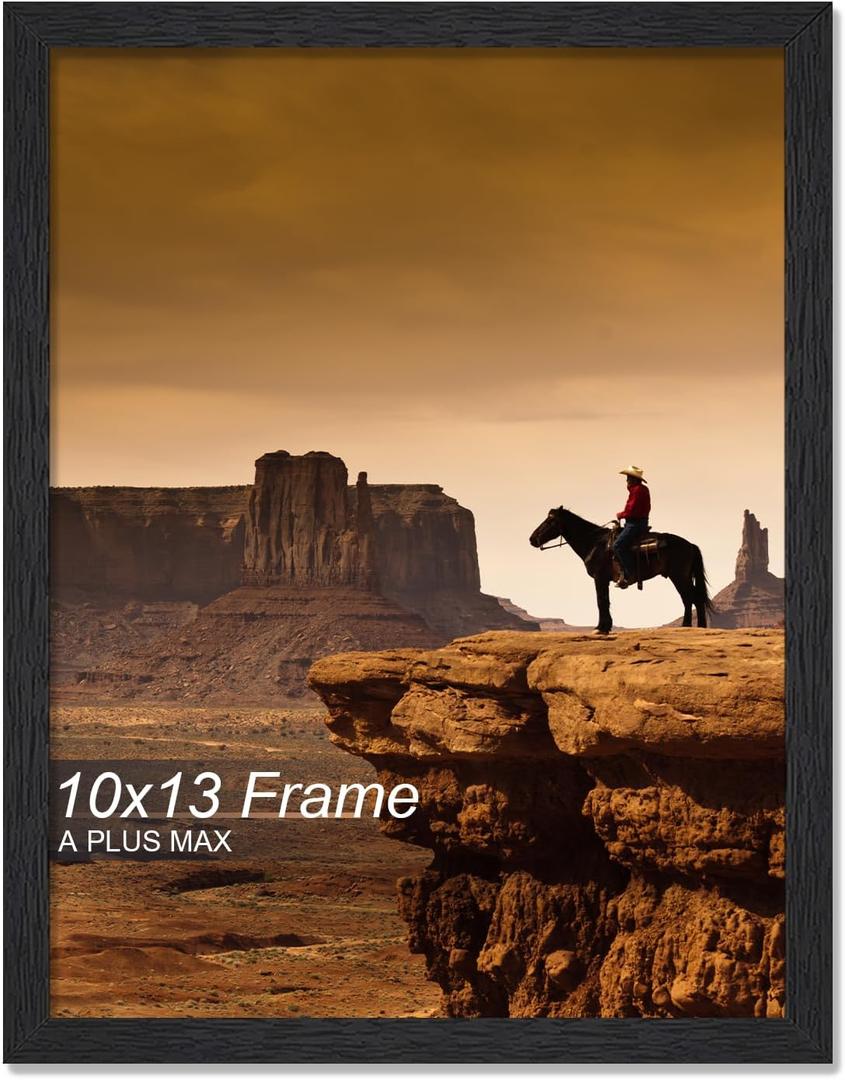 A PLUS MAX 10x13 Picture Frame, Black Engineered Wood Frame for 10 x 13 Inch Picture Poster Photo, Light Weight 10 by 13 Frame with Wood-grain for Wall - 1 Pack/Black/10 x13