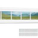 NeatiEase Vinyl Transom Window, 12" x 42" Fixed Glass Household Windows with Grids and Dual-pane Tempered Glass for House, Shed, Doors, Garage, Chicken Coop, Basement (White)