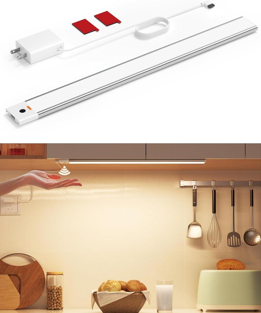 Hand Wave Gesture Under Cabinet Lights,11.8 Inch Plug in Kitchen Counter Sink Light with Dimmable and Color Brightness Adjustable Over Sink Lighting Closet,IR Hand Motion Sensor LED Above Stove Shelf (1pack-30cm, Silver)