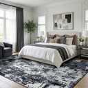 RELEANY Washable Area Rugs 8'x10' Non-Slip Modern Abstract Soft for Living Room Entryway Bedroom Nursery, Print Pattern, Black Navy Blue Gray