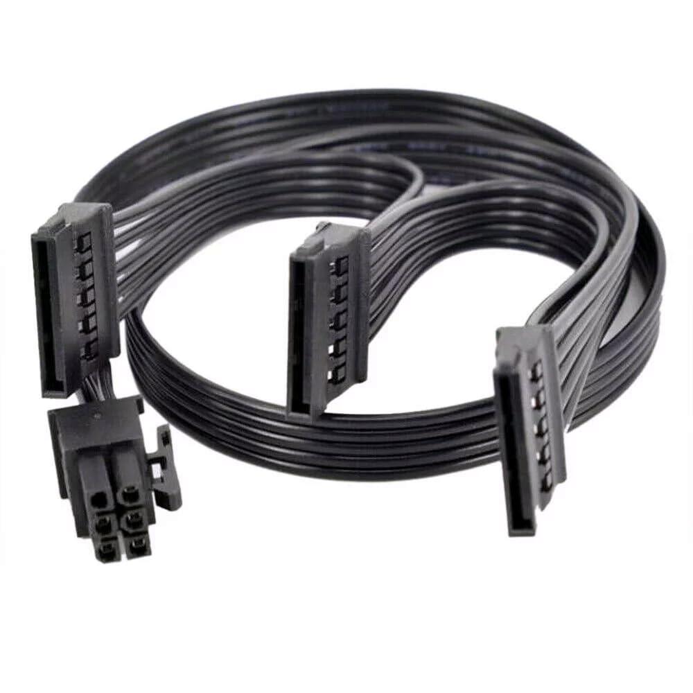 6 Pin to 3X 15 Pin SATA Hard Drive HDD Power Adapter Cable Only for EVGA GQ Series Semi Modular PSUs 20-in(50cm)