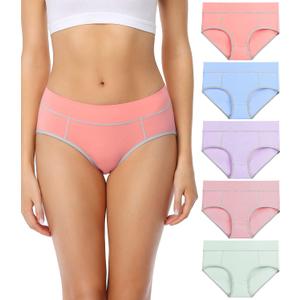 wirarpa Women's Cotton Underwear Mid-high Waisted Briefs 5 Pack Breathable Ladies Plus Size Panties Multicolored, Size 6