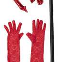 BLUE PANDA 5-Piece Devil Halloween Costume with Red Felt Horned Headband, Bow Tie, Tail, Pitchfork, and Lace Gloves, Complete Girls Devil Costume Set for Halloween Parties and Dress-Up - Red Pitchfork