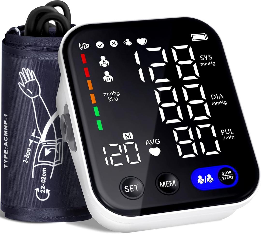Blood Pressure Monitor, Upper Arm Blood Pressure Monitors for Home Use, Adjustable 8.7"-16.5" Blood Pressure Cuff, 2-User 2X120 Memory, One Touch Operation, Accurate BP Machine (White)