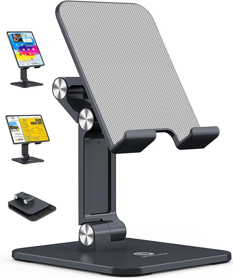 OCYCLONE Tablet Stand, iPad Stand Holder for Desk, Foldable iPad Pro Holder Portable Monitor Stand, Travel Home Office Desk Accessories Compatible with 4-15.6" Kindle iPad Tab iPhone - Black