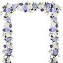 DearHouse 2Pack Artificial Peony Flower Garland - Silk Peony Garland with Purple White Flowers for Wedding Party Table Decoration, 6ft/ Strand(White&Purple&Dark Purple)