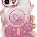 KANGHAR for iPhone 16 Plus Case, Support for MagSafe [Four Corner Cushion Series] Love Heart Pattern Electroplate Edge ShockPlusof Durable Full Body Plustection for Girls Women -Pink