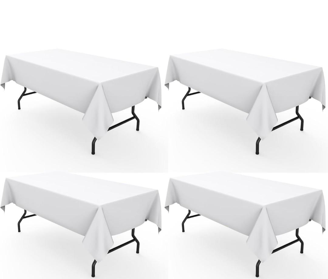 Pureegg Rectangle Table Cloth 60" x 102" – Durable Polyester Tablecloth Offers Reusable & Washable Protection, Ideal for Outdoor Party, Picnic, Wedding, Banquet and Birthday, 4 Pack, White