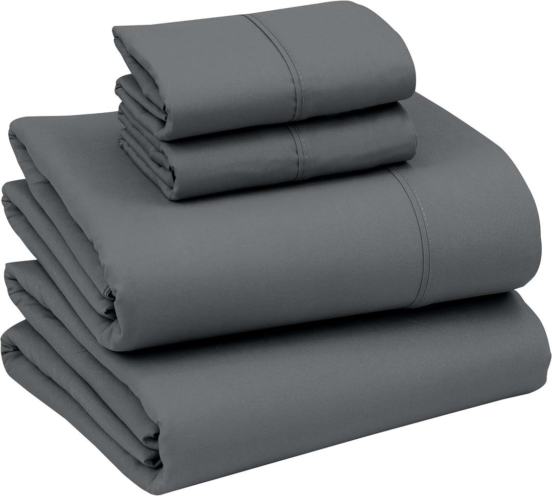 RUVANTI Queen Sheets Set, Brushed Microfiber Sheets 4 Pieces (1 Fitted Sheet, 1 Flat Sheet, 2 Pillowcases), with 15-inch Deep Pockets, Lightweight & Compfy Premium Hotel Bedding, Dark Grey