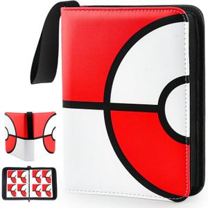 Card Binder 4 Pocket, Trading Card Holder Fits 400 Cards with 50 Removable Sleeves, Large Capacity & Waterproof Zipper Album Holder for Trading Card Collector, Portable Collection Card Album for Cards (Red)