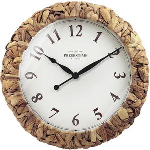 Presentime & Co. Farmhouse Series, Rustic Woven Clock, 14 inch, Natural Woven Water Hyacinth/Sea Grass. Wall Sculpture, Wall Art and Timepiece for Home Decoration/Decoration/Farmhouse Dcor
