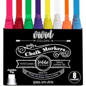 Loddie Doddie Jumbo Chalkboard Markers - 8-Pack Multicolor - Easy Erase Chalk Markers for Blackboard - Bold Lines with 15 mm Chisel Tip Chalk Pen - Smudge-Proof Ink for Glass Pen & Blackboard Surfaces