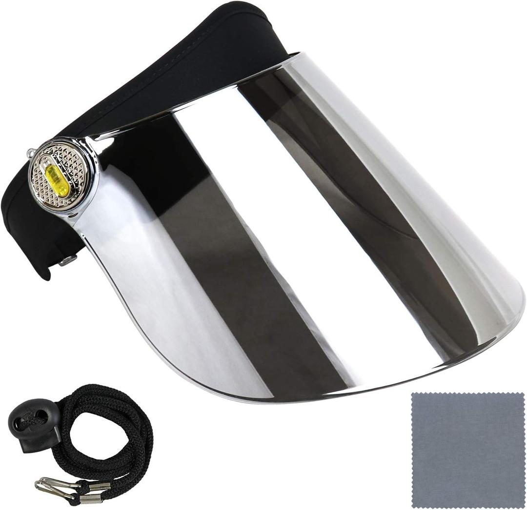 Sun Visor Hat Cap UV Protection - Premium Adjustable Solar Headband Face Shield (One Size, Black/Mirror)