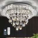 18" Sliver Crystal Flush Mount Chandelier with Remote