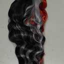 WECAN Black Red Gray Wig 28 Inches Long Black Red Wavy Wigs For Women Synthetic Hair Replacement Wigs Halloween Cosplay Daily Party Heat-Resistant Fiber Wig