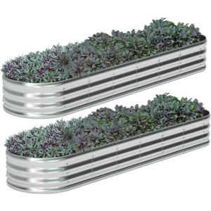 zizin 2 Pack Oval Galvanized Raised Garden Bed Kit 8x2x1ft Large Metal Planter Box for Outdoor Vegetables, Silver