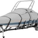 Tuszom 1200D Solution Dyed 100% Waterproof Ski & Wakeboard Tower Boat Cover with 11+6 PCS Windproof Straps Fit V-Hull Runabouts OutBoards and I/O (Gray, 20'-22'L, Beam Width to 106" W)