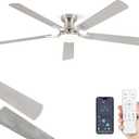 ZMISHIBO 60 Inch Ceiling Fan with Light, App&Remote Control, Flush Mount Low Profile, Dimmable 20W LED Light, Quiet Reversible Motor for Bedroom, Living Room, Apartment, Nickel