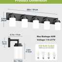 Bathroom Light Fixtures, Matte Black Bathroom Lighting Fixtures Over Mirror, Modern Vanity Light with White Glass Shade, Restroom Lighting Fixtures, 5-Light 36-inch