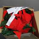 HyDren 2 Pack Pre Lit Artificial Poinsettia Flowers Christmas Hanging Basket 2 Pcs Colorful LED String Lights for Indoor Outdoor Garden Patio Porch (Red)