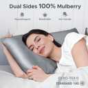 100% Pure Mulberry Silk Pillowcase for Hair and Skin - Allergen Resistant Dual Sides,600 Thread Count Silk Bed Pillow Cases with Hidden Zipper,1pc,King Size,Medium Grey