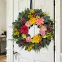 Spring Summer Eucalyptus Wreaths for Front Door Outside 24Inch Door Yellow Daisy Wreath with Sunflower Peony Dahlia Green Leaves for All Season Indoor Outdoor Home Farmhouse Porch Wall Window Decor