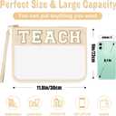 Teacher Appreciation Gifts TEACH Chenille Letter Clear Makeup Bag Pouch, Monogram PVC Clear Zipper Pouch with Wristlet Travel Cosmetic Bag Graduation Retirement Teacher Gifts for Women(TEACH-Beige)