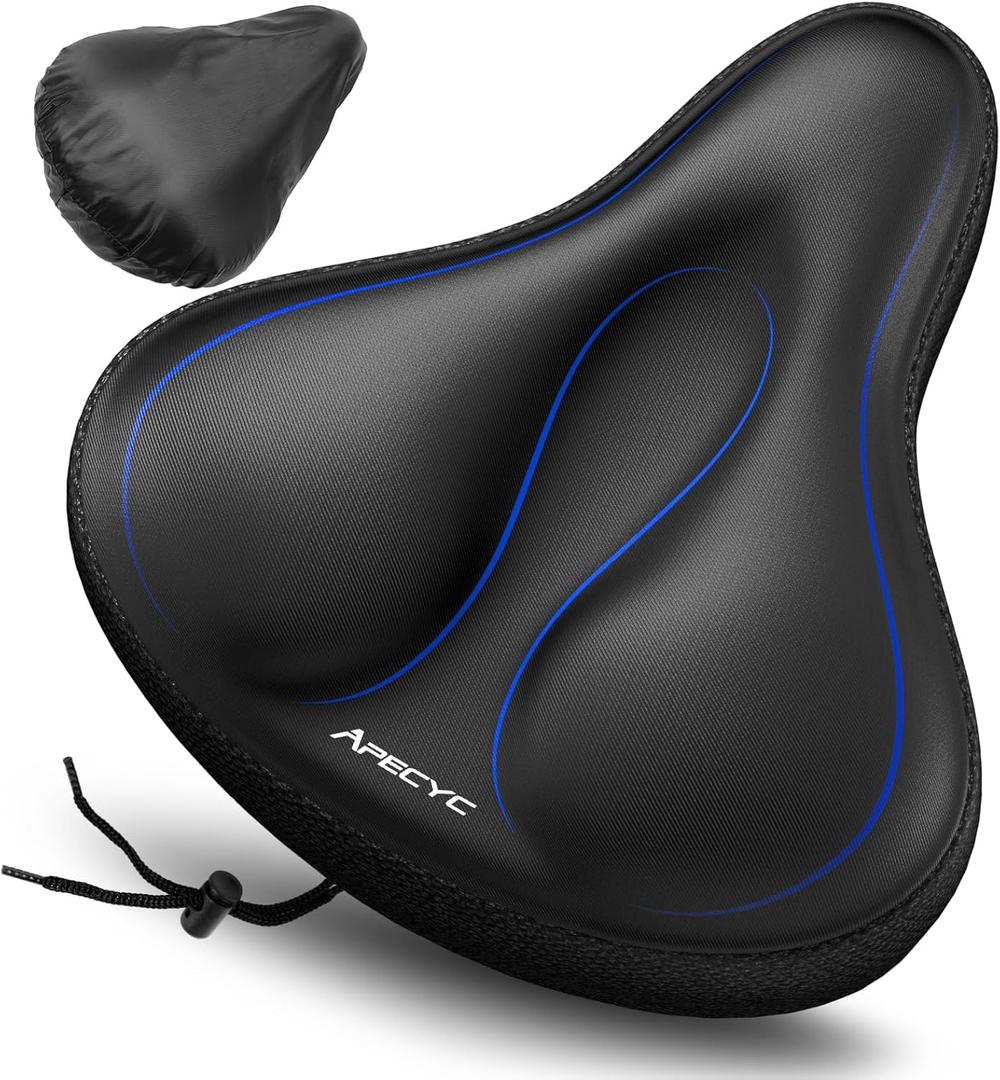 APECYC Bike Seat Cushion Gel Padded Saddle Cover for Men Women - Extra Padding Soft Comfort Bicycle Seat Cushion for Peloton, Stationary, Spin, Mountain, Road, Ebike (Large)