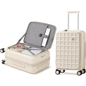 aji Expandable Top Opening Carry On Luggage Airline Approved, 20 Inch Lightweight Hardside Carry On Suitcase with Spinner Wheels, Travel Luggage with Laptop Compartment for Women Men, Coconut White